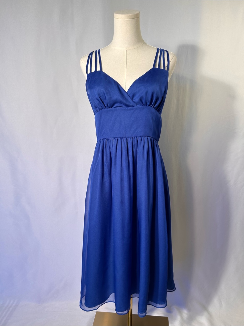 Royal Blue Midi Formal Dress with Pockets Multi-Strap Shoulders SizeL HoCo Prom